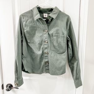 Cabi Army Green Long Sleeve Button Down Shacket Size Medium